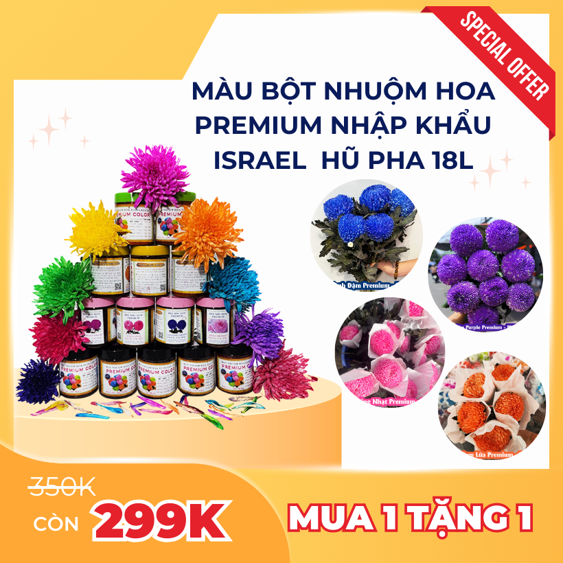 BỘT NHUỘM MÀU HOA PREMIUM NHẬP KHẨU ISRAEL HŨ 80GR PHA 18L MÀU NHUỘM 4500 CÀNH HOA