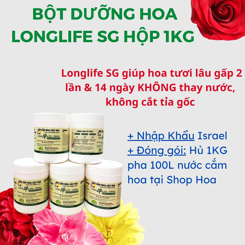 Bí Quyết Giúp Shop Hoa Cắm Xốp lâu tàn và hạn chế thay hoa định kỳ (1kg pha 100L nước cắm hoa) có thể phun lên hoa