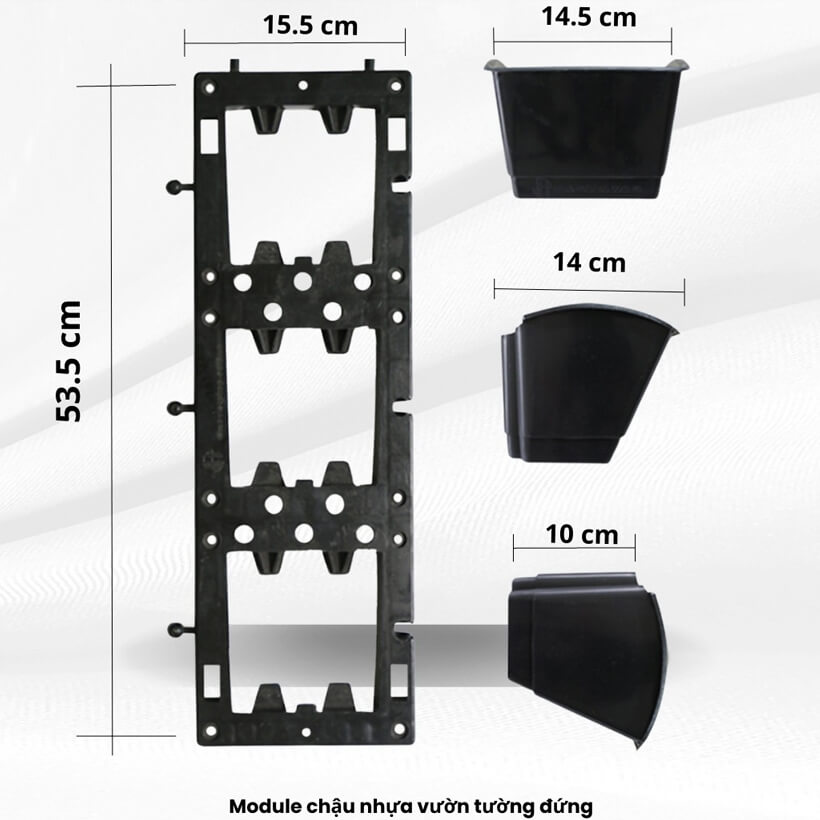 Tường Cây Đứng Chậu Nhựa Treo Giá Rẻ sản xuất Việt Nam (1m2 gồm 12 khung và 36 chậu) chưa gồm tưới nhỏ giọt tự động