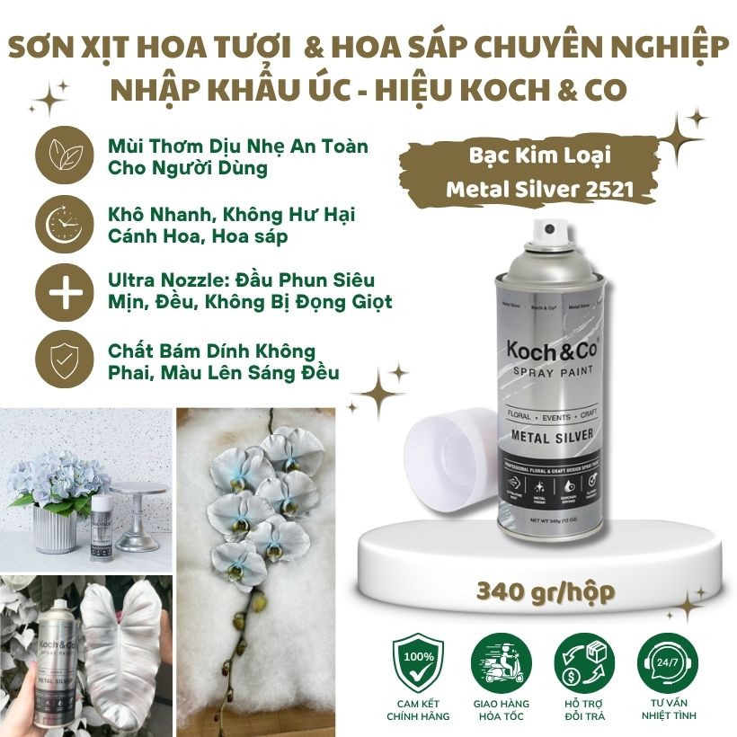 Sơn Xịt Hoa Tươi Nhập Khẩu Úc - Màu Bạc Silver Metal 340gr