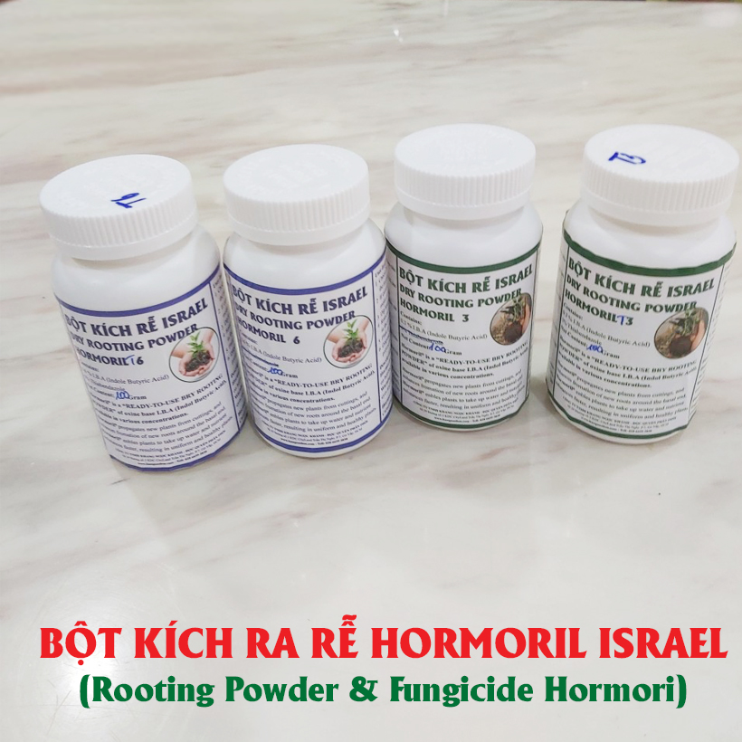 Four bottles of rooting powder displayed.